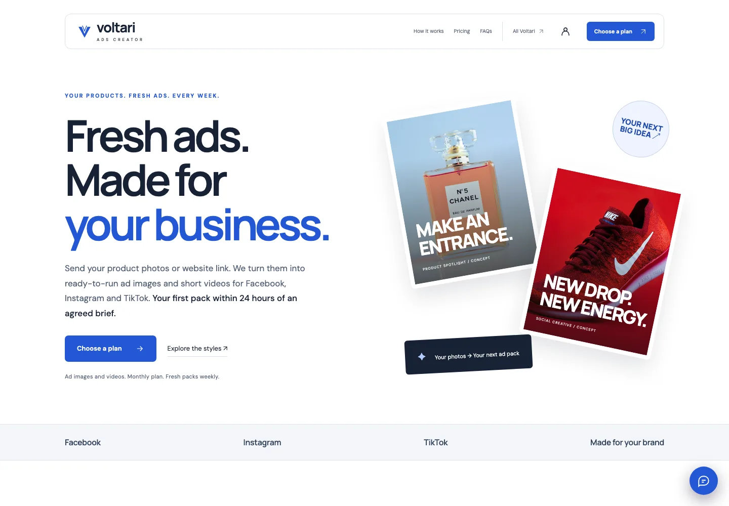 Voltari Ads Creator actual website homepage snapshot